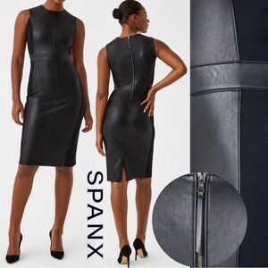 SPANX Faux Leather Sheath Dress Sleeveless Ponte Luxe Valentines Modern Black 2X